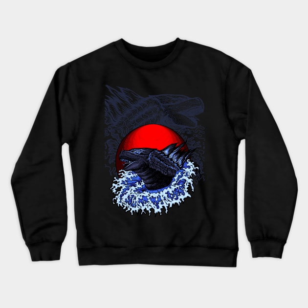 The Great Godzilla off Kanagawa Art Crewneck Sweatshirt by Excela Studio